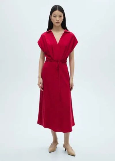 Mango Cotton Dress With Dart Detail Red
