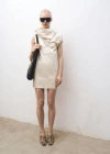 Mango Cotton Dress With Draped Collar Ecru In Ecru