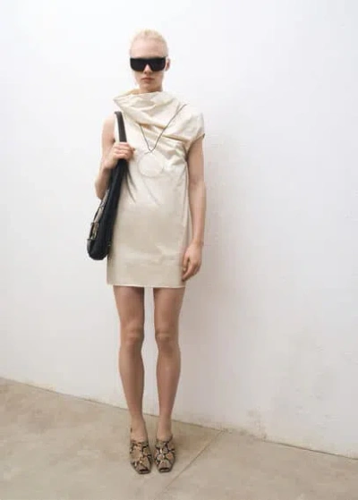 Mango Cotton Dress With Draped Collar Ecru