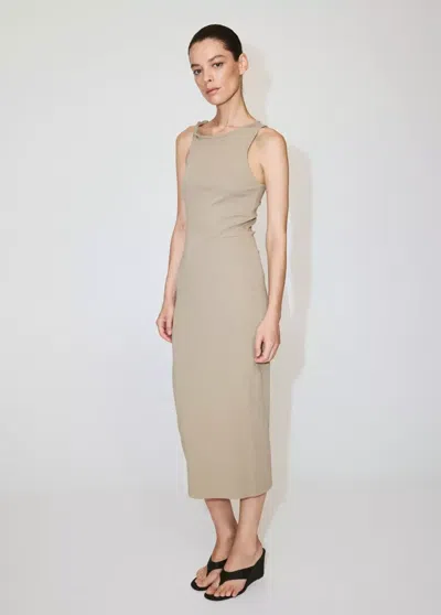 Mango Cotton Dress With Draped Strap Detail In Khaki