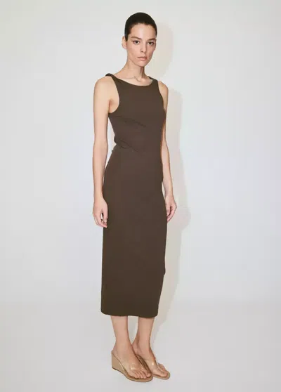 Mango Cotton Dress With Draped Strap Detail In Brown