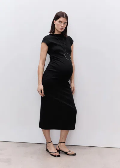 Mango Cotton Dress With Gathered Sides Black