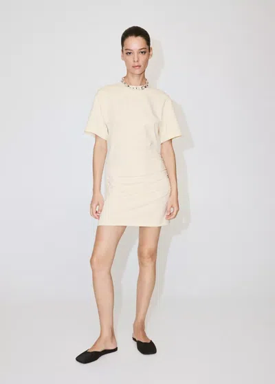 Mango Cotton Dress With Gathered Sides In Vanilla