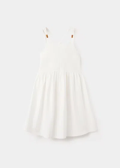 Mango Kids' Cotton Dress With Shirred Panel In White