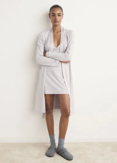 Mango Peignoir En Coton Avec Bordure En Satin Gris Clair/pastel - Femme - S -  In White