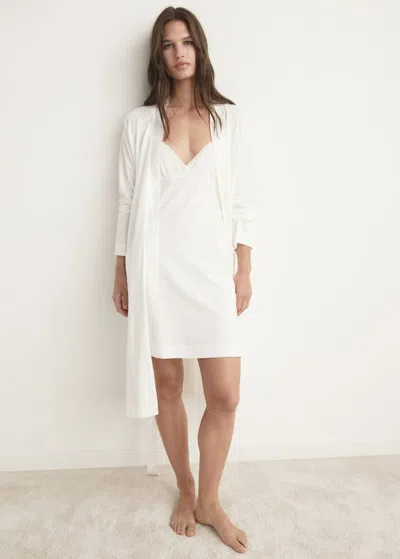 Mango Peignoir En Coton Avec Bordure En Satin Blanc - Femme - L -  In White