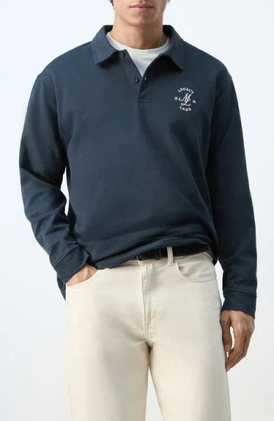 Mango Cotton Embroidered Graphic Polo In Blue