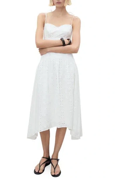 Mango Cotton Eyelet Midi Dress In White