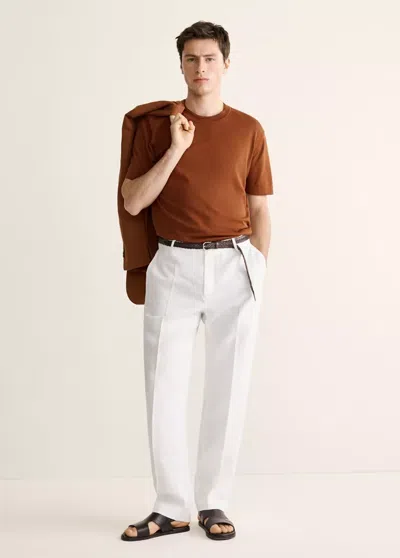 Mango Cotton Fine-knit T-shirt In Burnt Orange