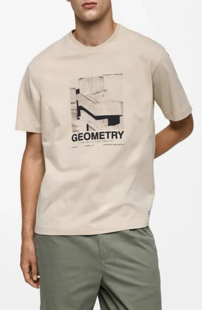 Mango Cotton Graphic T-shirt In Beige