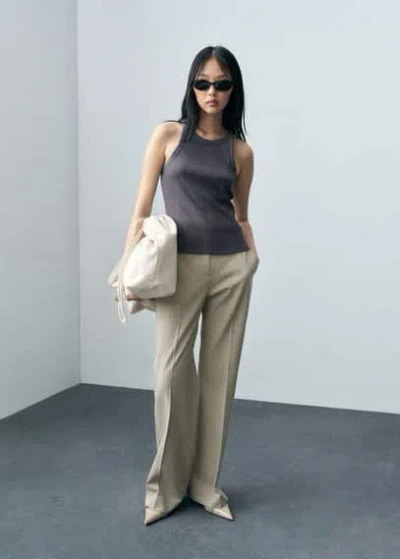 Mango Cotton Halter-neck Top In Charcoal