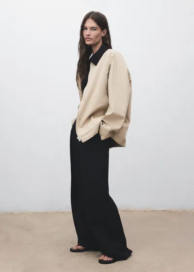 Mango Cotton Jacket With Corduroy Collar Light/pastel Grey In Black