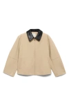 Mango Cotton Jacket With Faux Leather Collar In Neutral