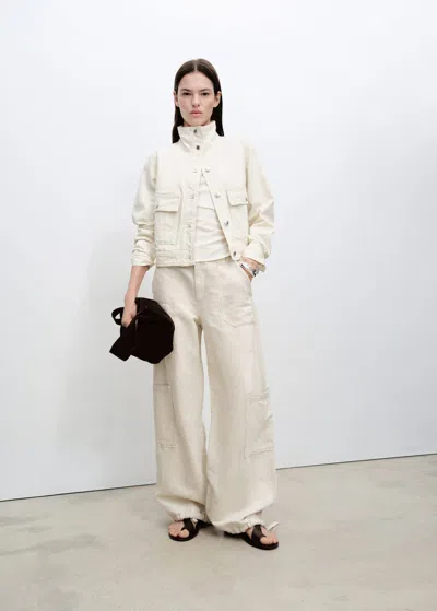 Mango Cotton Jacket With High Collar And Pockets Off White