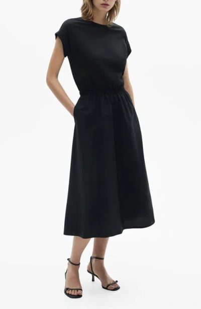 Mango Cotton Knit A-line Dress In Black