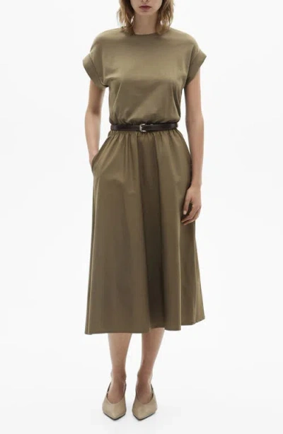 Mango Cotton Knit A-line Dress In Khaki