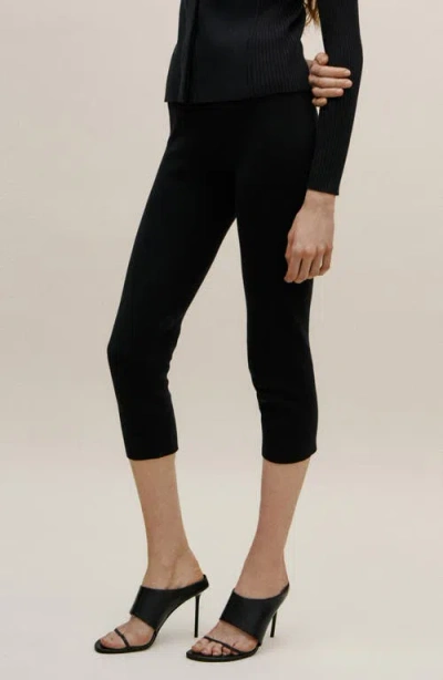 Mango Cotton Knit Capri Pants In Black