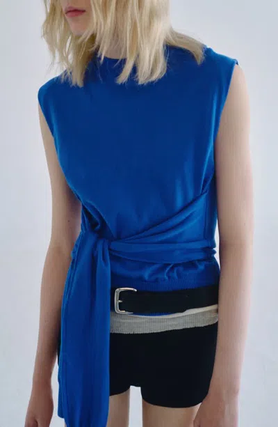 Mango Cotton Knit Knot Detail Vest In Blue