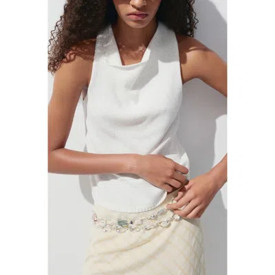 Mango Cotton Knitted Strap Top In White