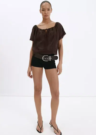 Mango Cotton Lace Blouse In Brown