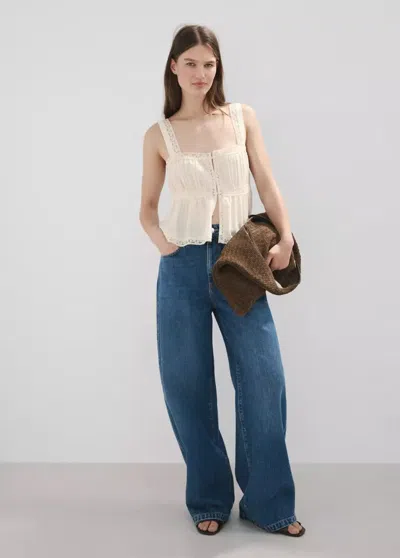Mango Cotton Lace Top In Ecru