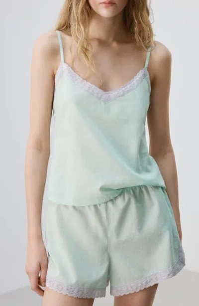Mango Cotton Lace Trim Pajama Cami In Blue