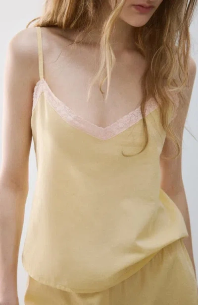 Mango Cotton Lace Trim Pajama Cami In Neutral