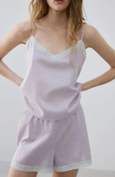 Mango Cotton Lace Trim Pajama Cami In Purple