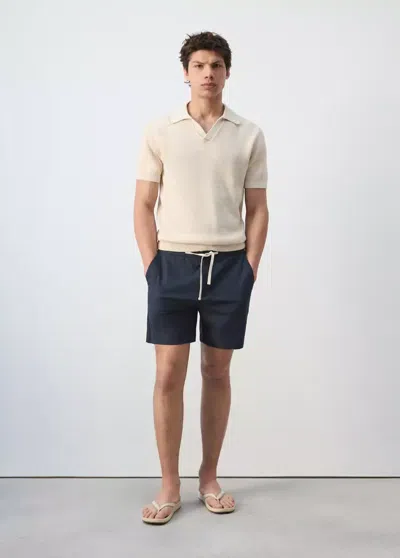 Mango Cotton Lyocell Bermuda Shorts In Navy