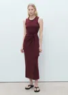 Mango Cotton Midi-dress With Knot Detail Burgundy In Burgundy