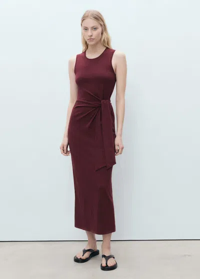 Mango Cotton Midi-dress With Knot Detail Burgundy