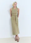 Mango Cotton Midi-dress With Knot Detail Khaki In Brown
