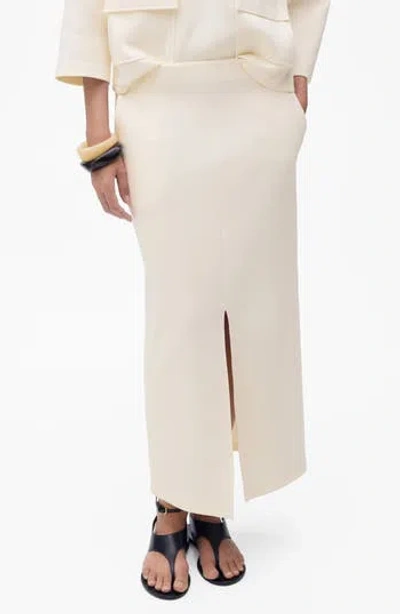 Mango Cotton Midi Skirt With Front Slit In Neutral