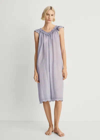 Mango Cotton Nightdress Overdyed Lace Lilac