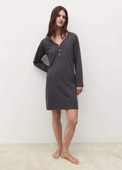 Mango Nuisette Coton Détails Boutons Gris Anthracite - Femme - L -  In Black