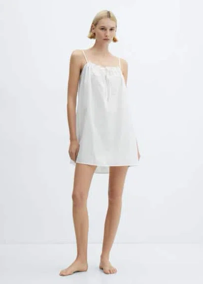 Mango Cotton Nightgown With Openwork Details White