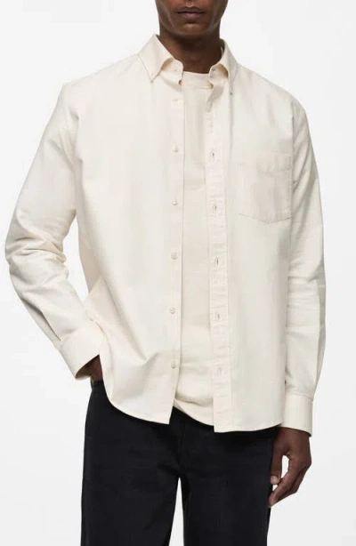 Mango Cotton Oxford Button-down Shirt In Ecru