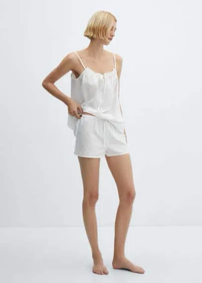 Mango Cotton Pajama Shorts With Openwork Details White