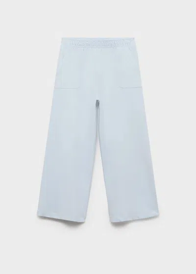 Mango Kids' Cotton Palazzo Trousers Sky Blue