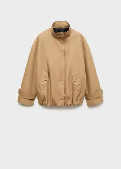 Mango Cotton Parka With Gathered Hem Medium Brown
