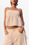 Mango Cotton Peplum Top In Pink