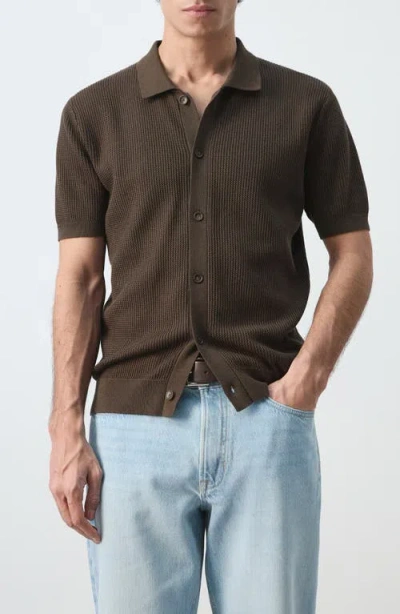 Mango Cotton Piqué Button-up Shirt In Brown