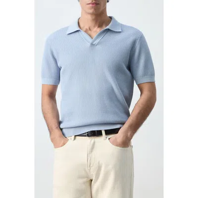 Mango 100% Cotton Knitted Polo Structure Sky Blue