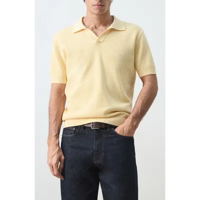Mango 100% Cotton Knitted Polo Structure Pastel Yellow