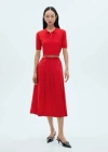 Mango Cotton Pleated Skirt Red In Rouge