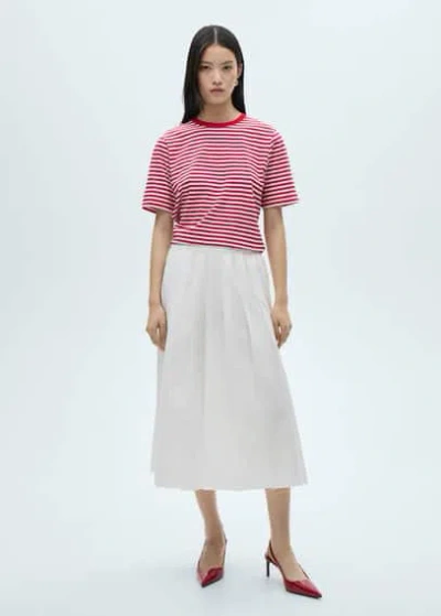 Mango Cotton Pleated Skirt White In Blanc