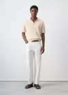 Mango Cotton Polo Shirt With Microstructure In Ecru