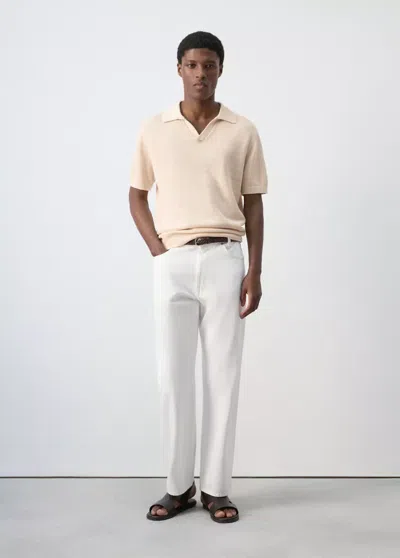 Mango Cotton Polo Shirt With Microstructure In Ecru
