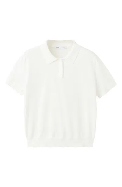 Mango Cotton Polo Sweater In White