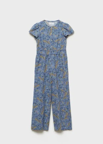 Mango Kids' Cotton Print Jumpsuit Blue
